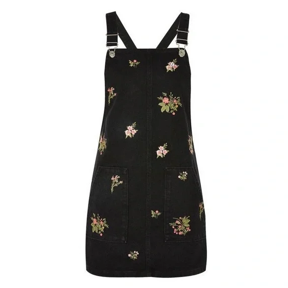 Topshop | Dresses | Topshop Petite Moto Black Velvet Embroidered Pinafore  Dress | Poshmark
